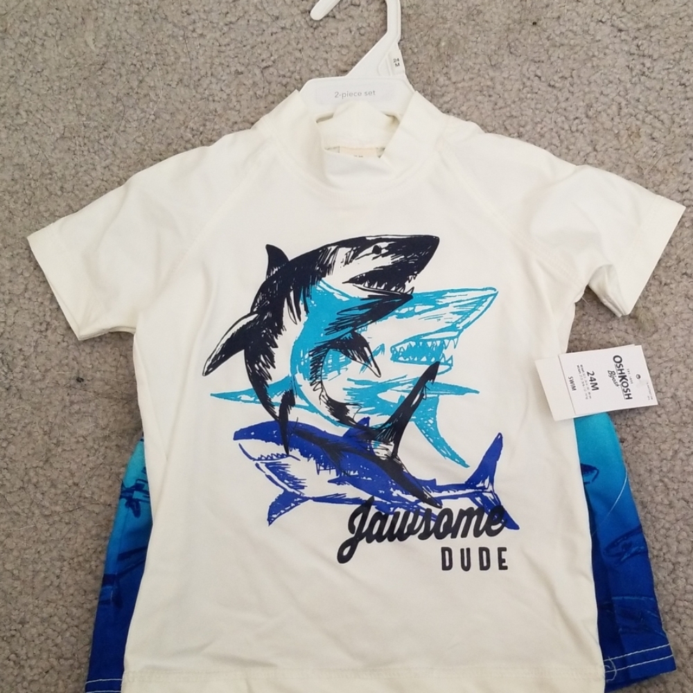 NWT Shark swin shirt and trunks. 24 mth